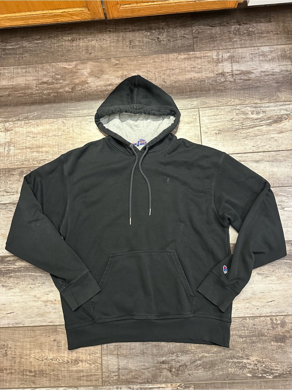 Champion Black Hooded Pullover with Grey Lining